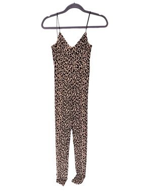 Leopard Print Spaghetti Strap Jumpsuit - Beige & Black bodysuit large